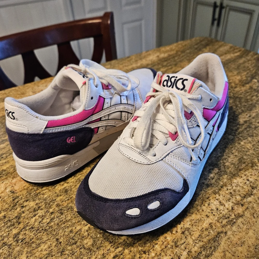 Asics White Pink Blue Women's Gel Runner Sneakers - Picture 8 of 10